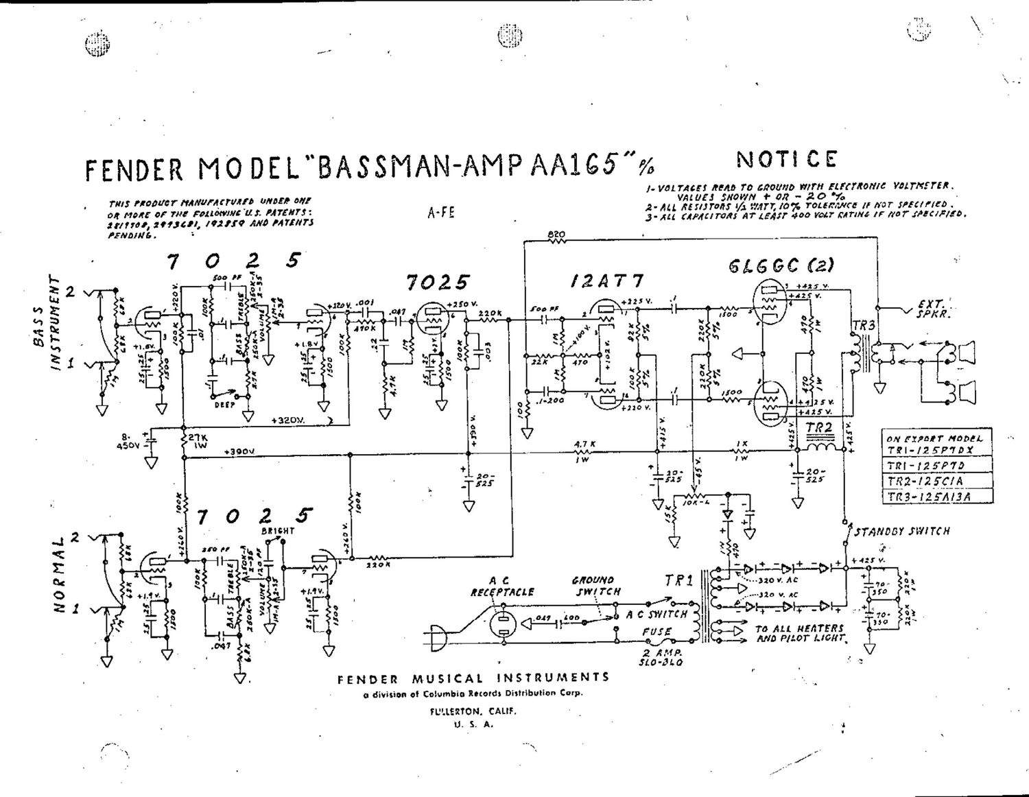 fender bassman aa165 schematic