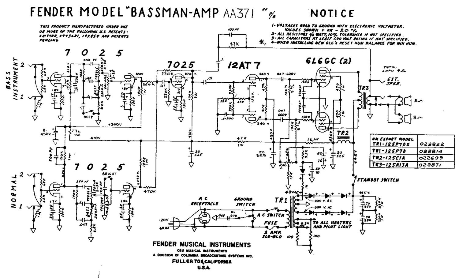 fender bassman aa371 schematic