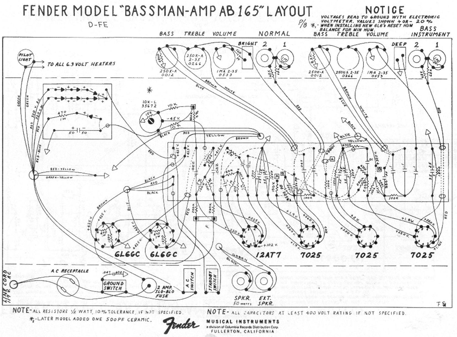 fender bassman ab165 layout f2 schematic