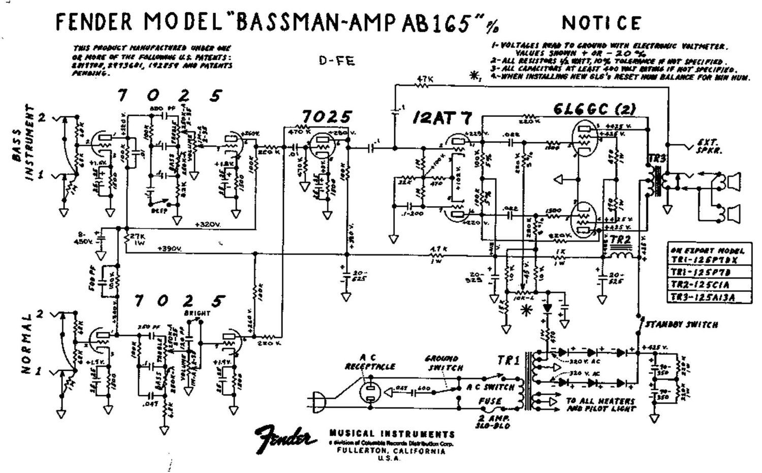 fender bassman ab165 schematic