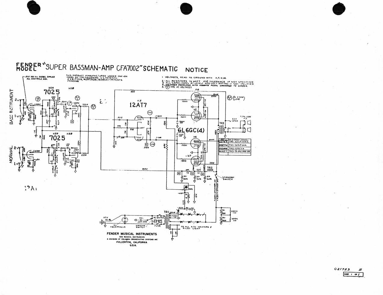 fender bassman super cfa7002 schematic