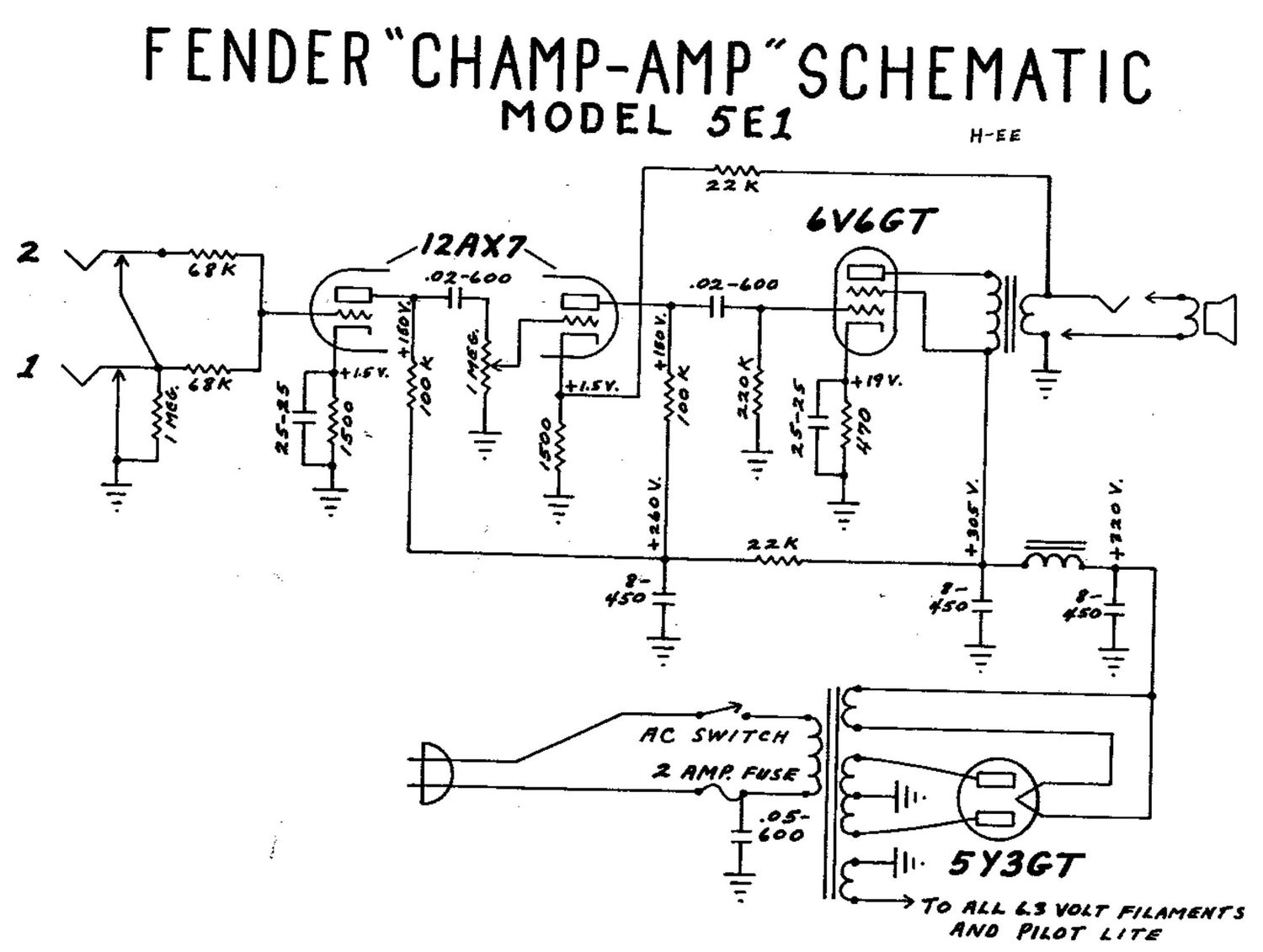 fender champ 5e1 schematic