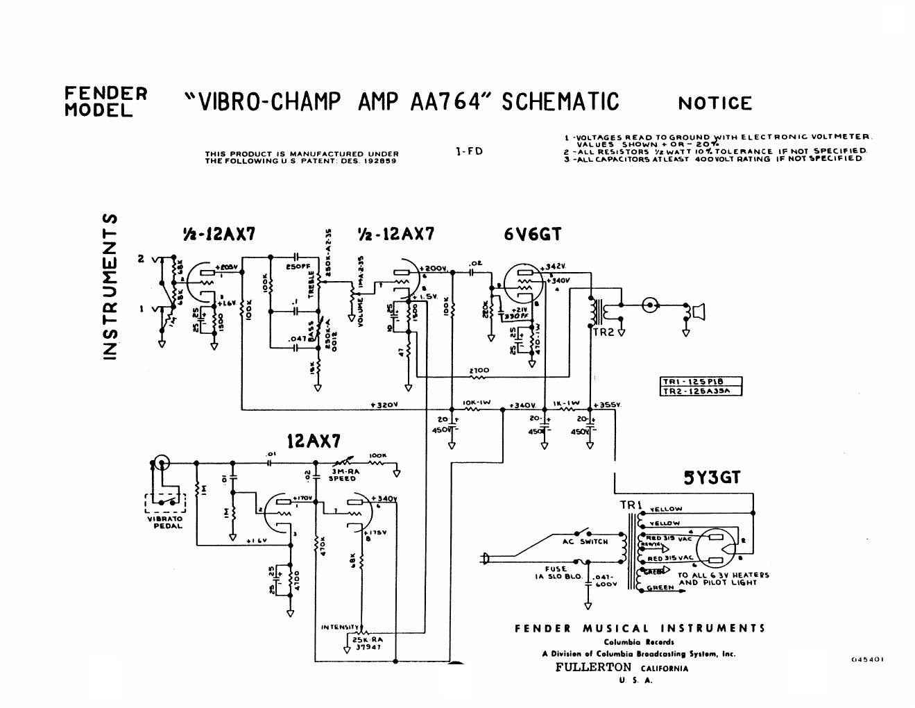 fender champ vibro aa764 schematic