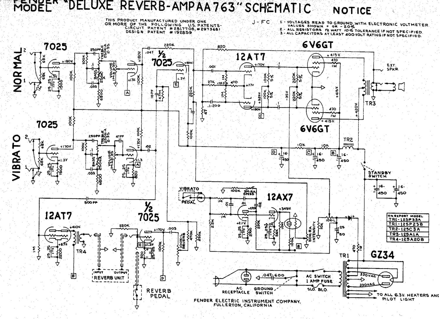 fender deluxe reverb aa763 schematic