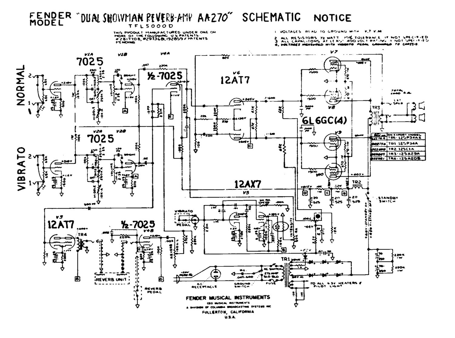 fender dual showman reverb aa270 schematic