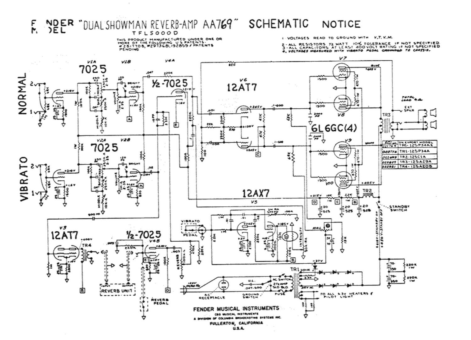 fender dual showman reverb aa769 schematic