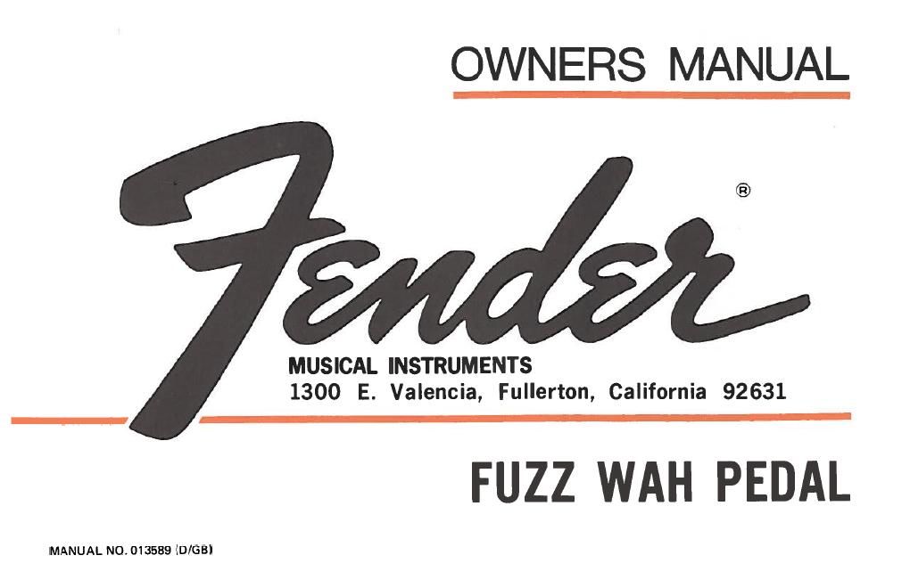 fender fuzz wah owner manual
