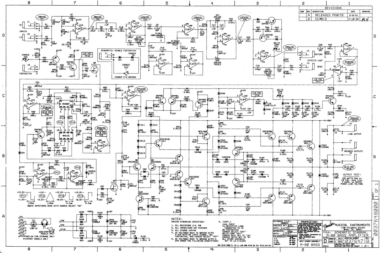 fender m 80 bass 160w bassamp schematic