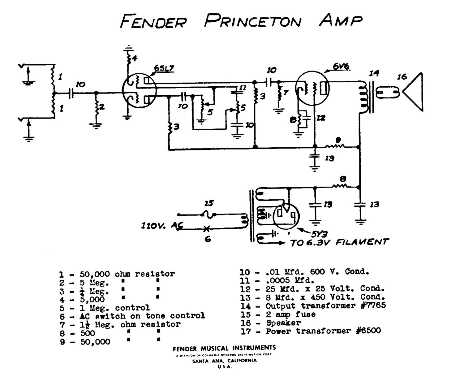 fender princeton 5b2 schematic