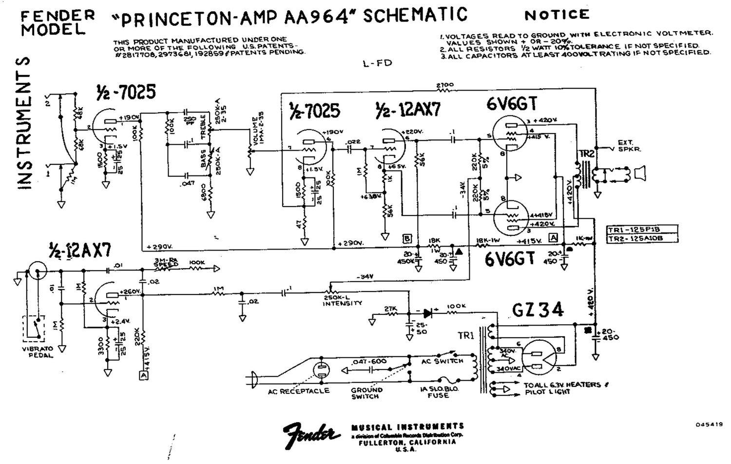 fender princeton aa964 schematic