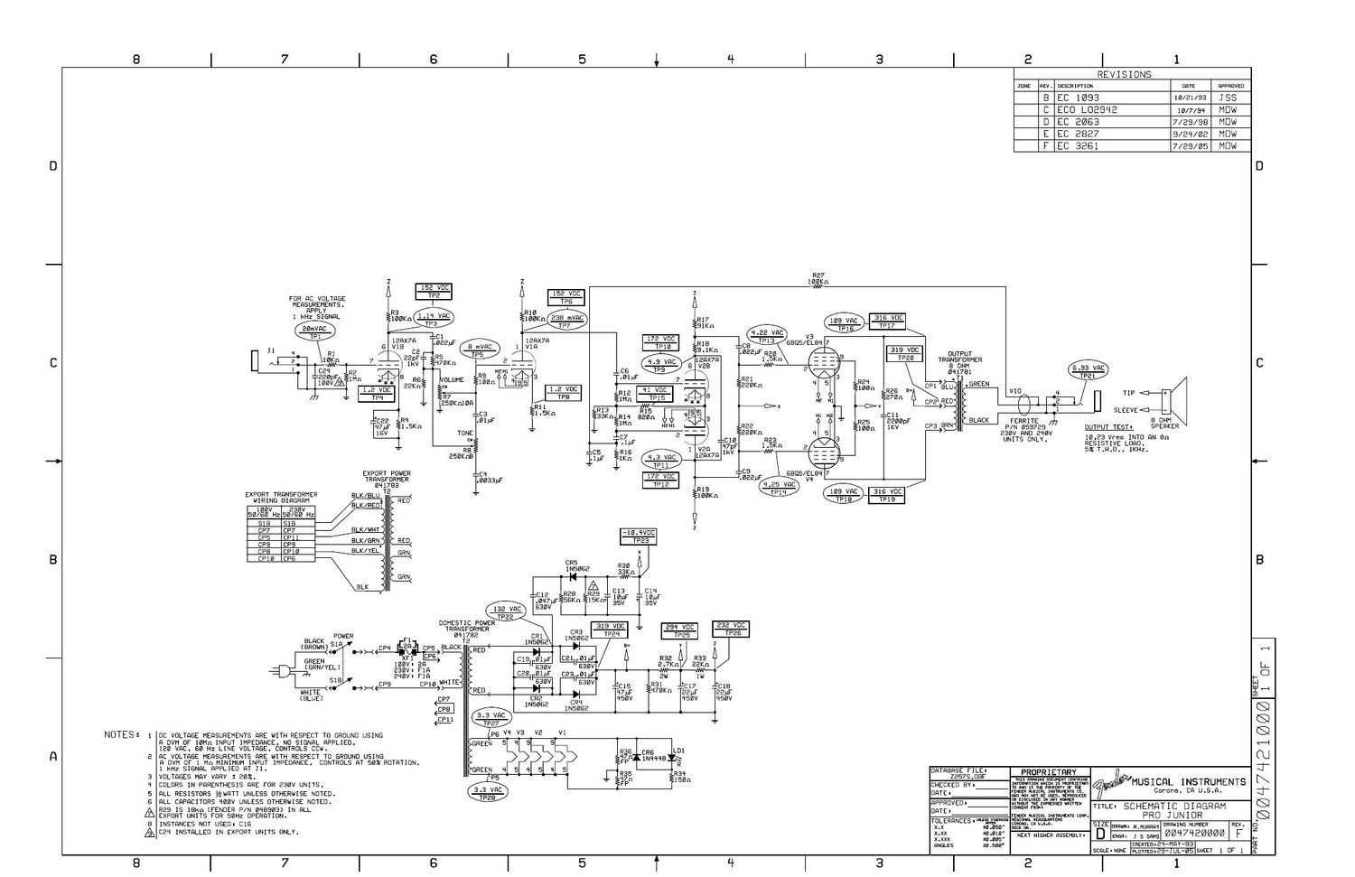 fender pro junior iii schematic rev f