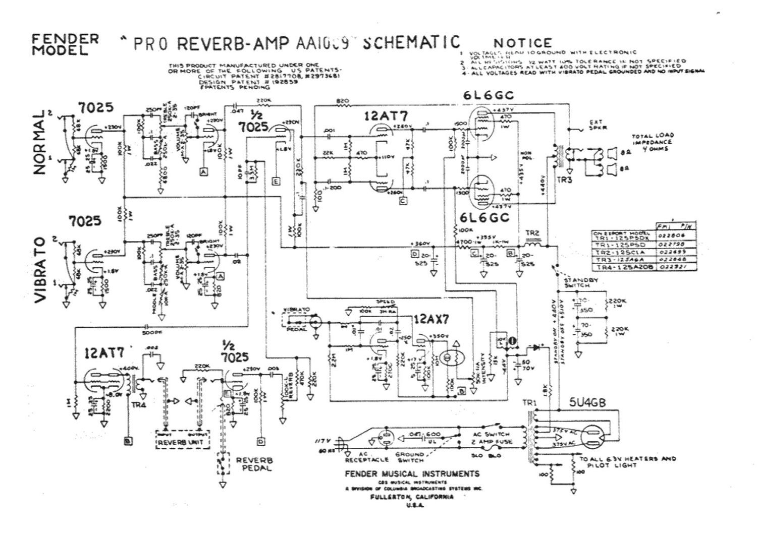 fender proreverb aa1009 schematic