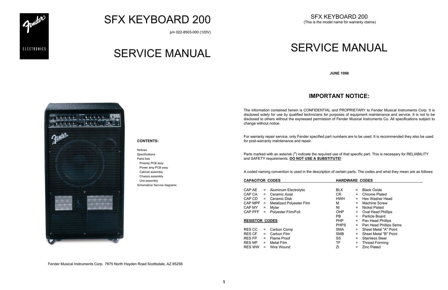 fender sfx keyboard 200 11x17