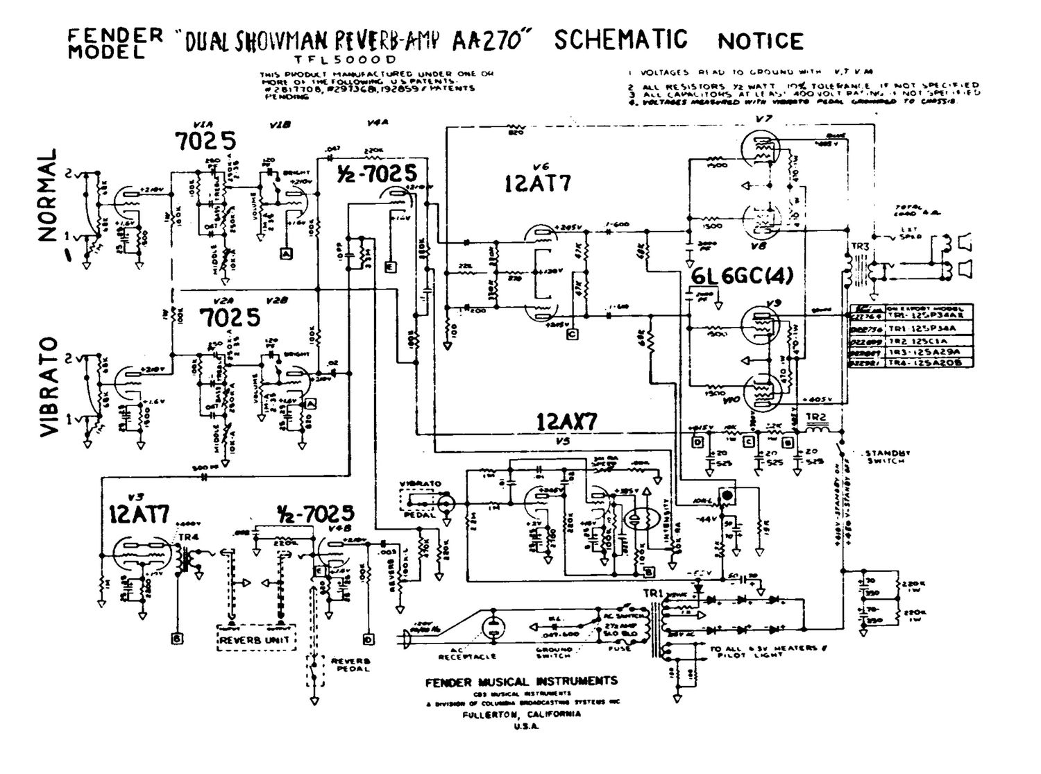 fender showman aa270 schematic