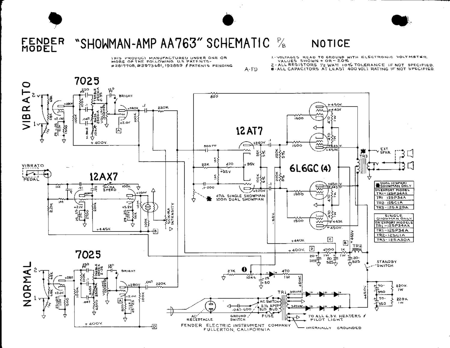 fender showman aa763 schematic