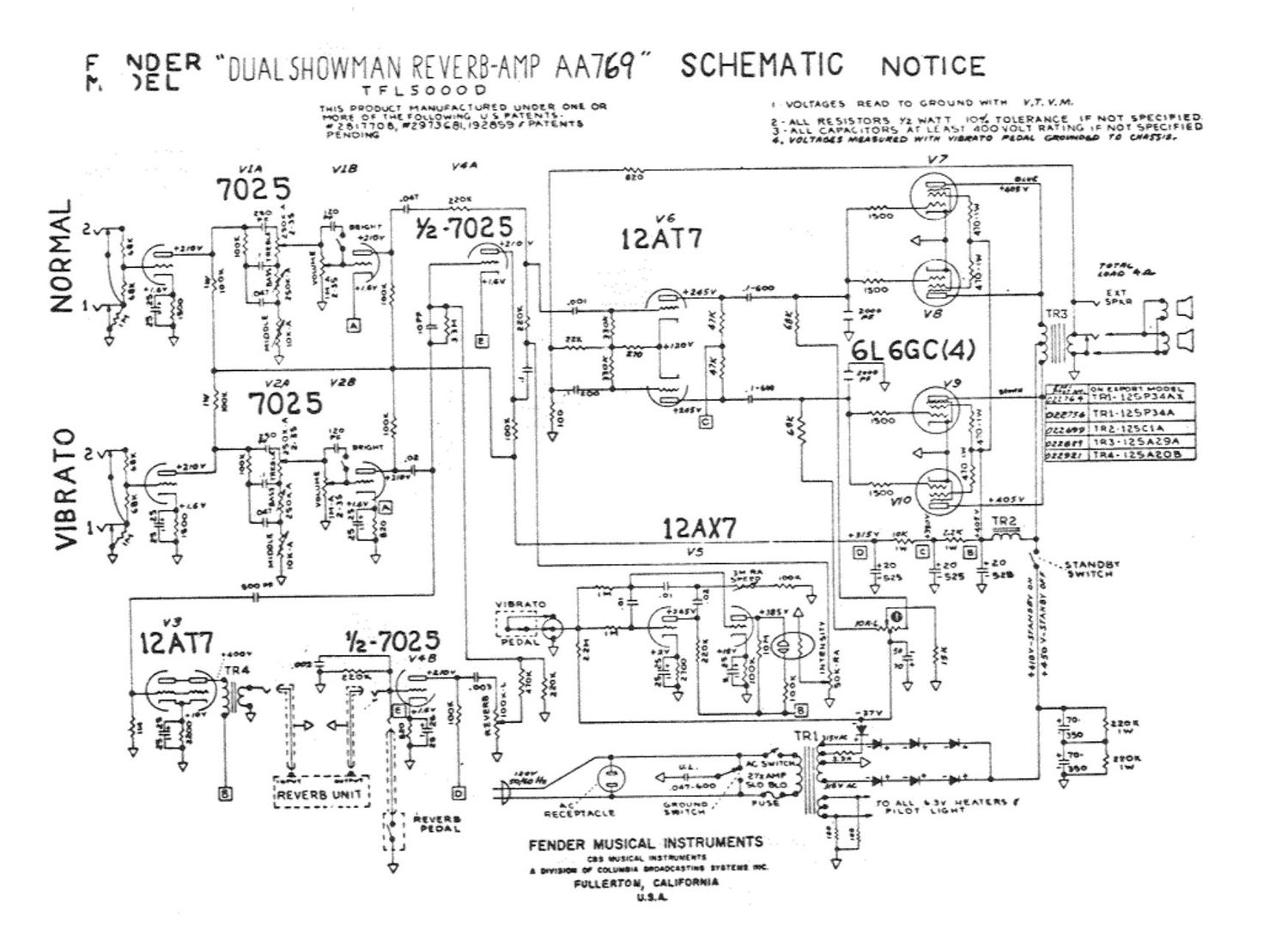 fender showman aa769 schematic