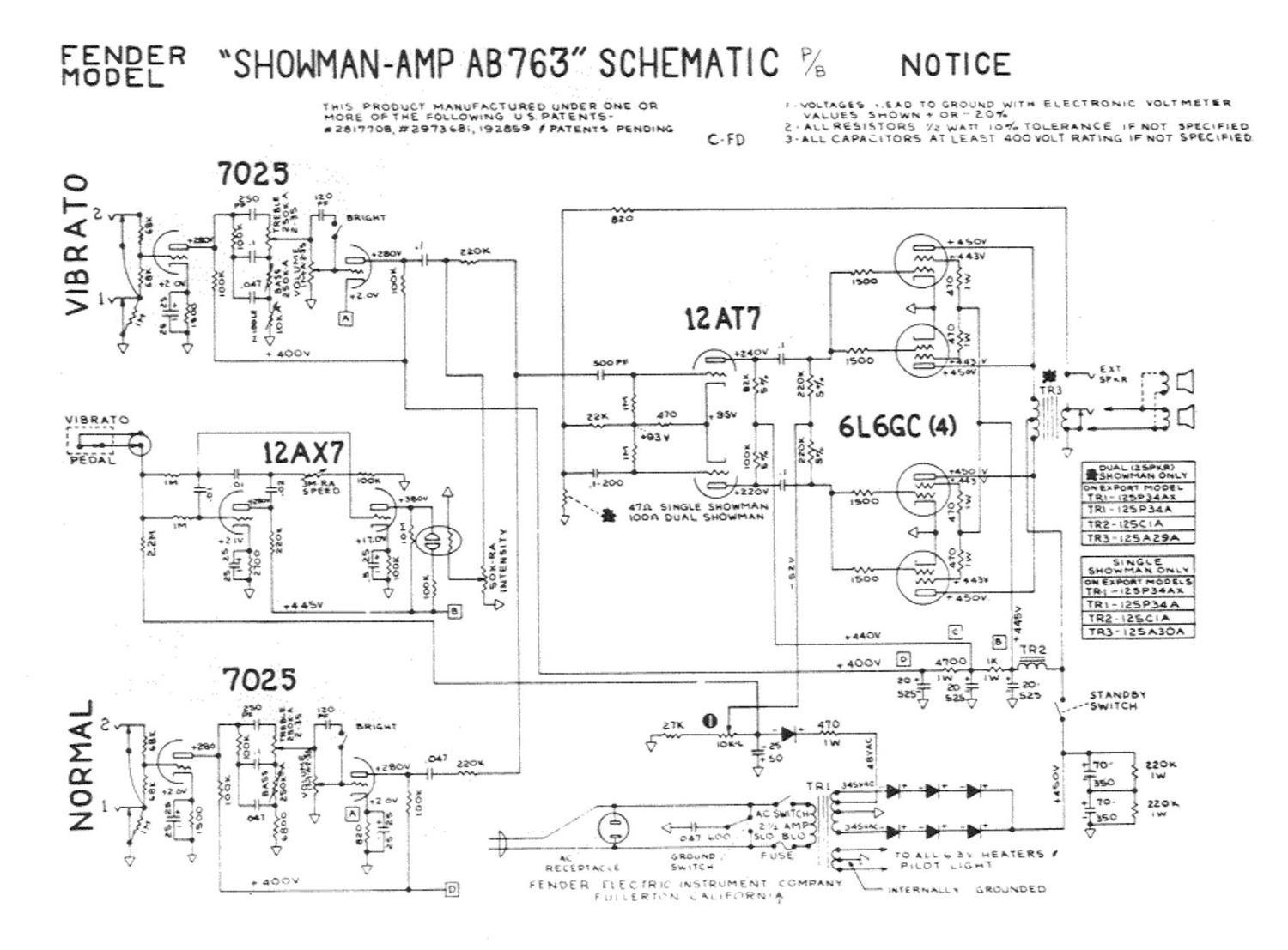 fender showman ab673 dual reverb schematic