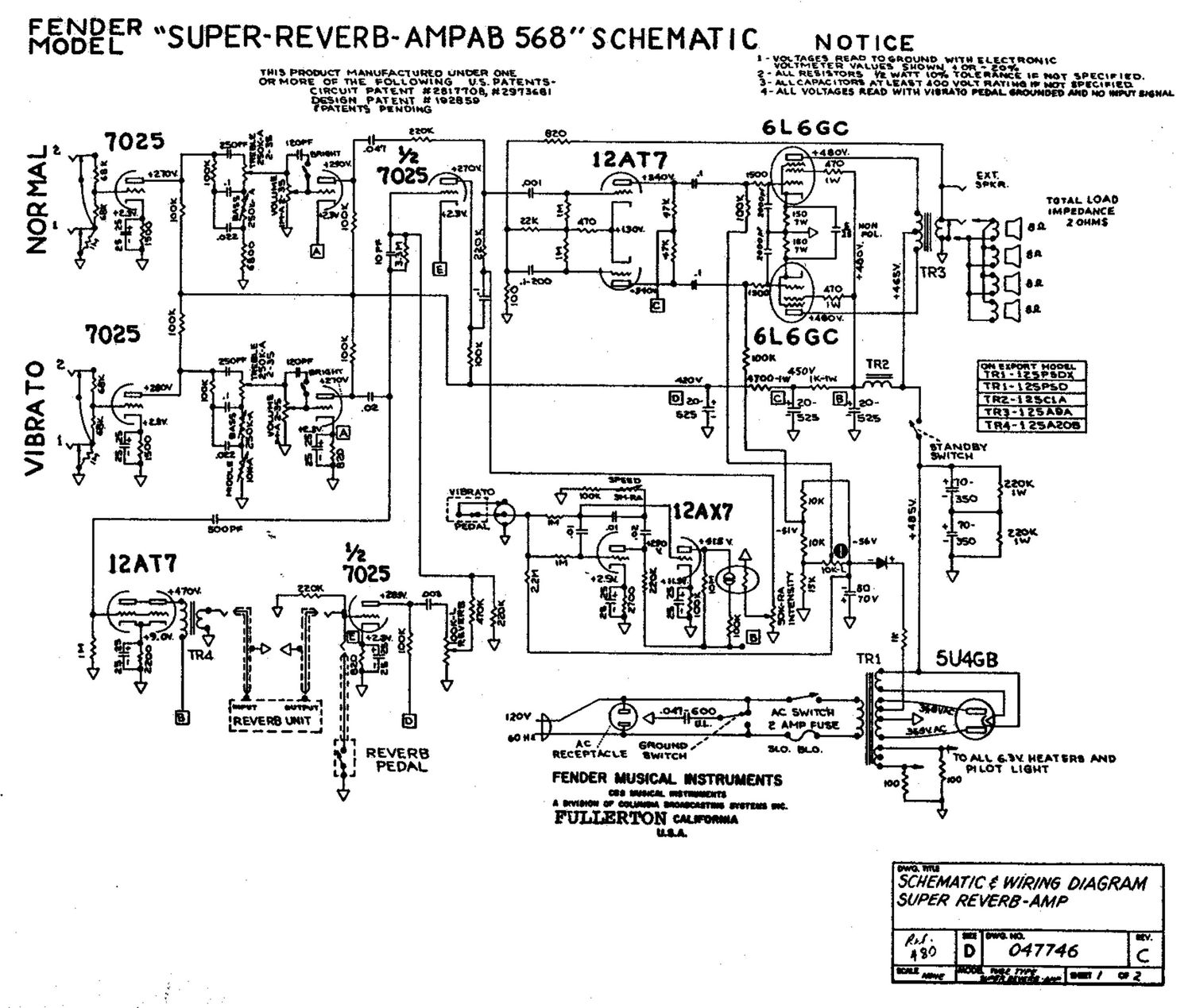 fender super reverb ab568 schem schematic
