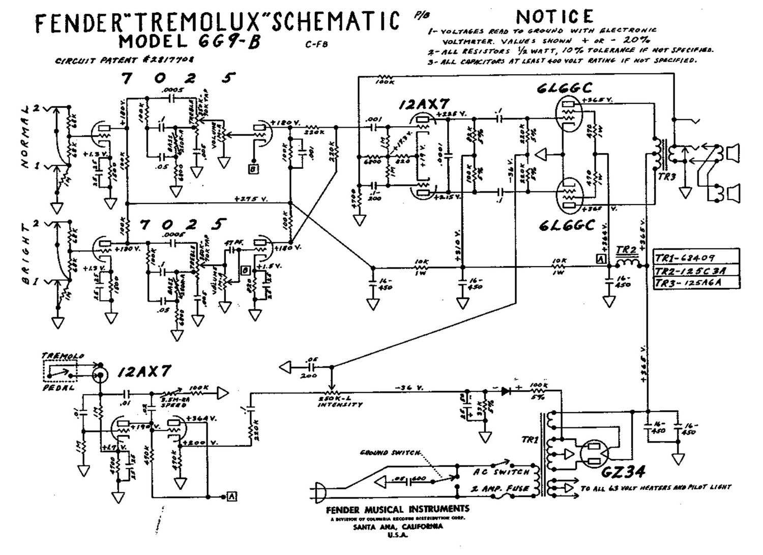 fender tremolux 6g9b schematic
