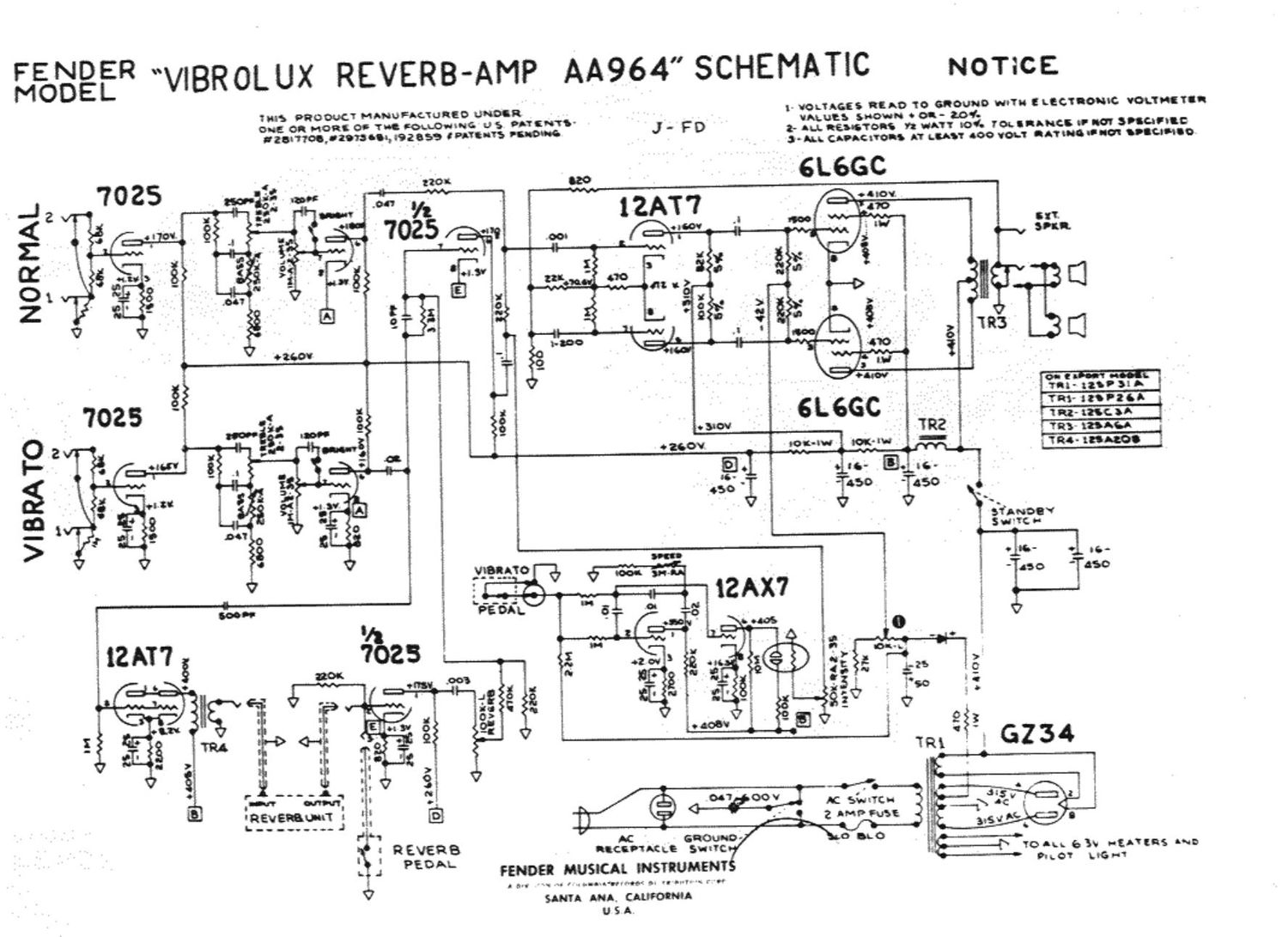 fender vibrolux reverb aa964 schematic