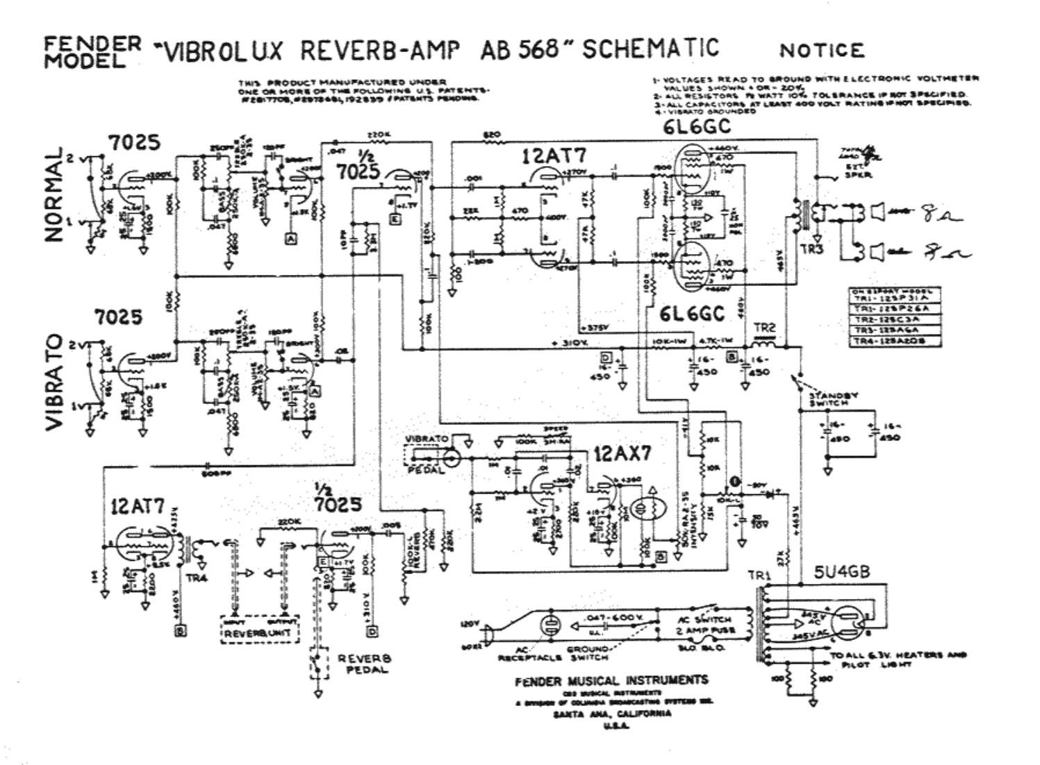 fender vibrolux reverb ab568 schematic