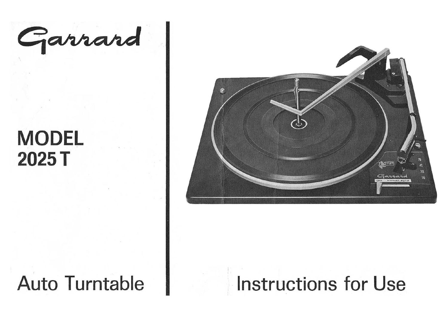 Garrard 2025 T Owners Manual