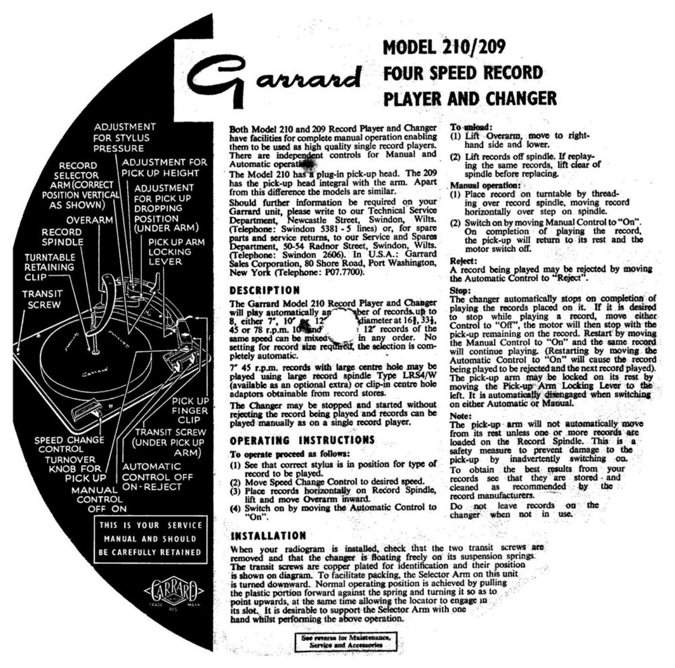 garrard 209 owners manual