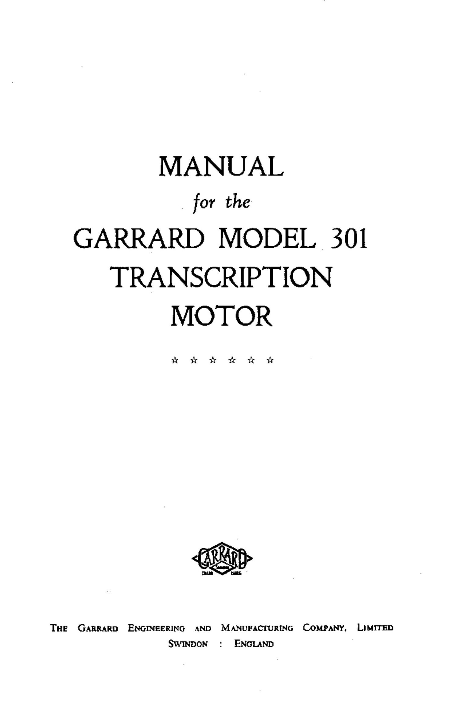 Garrard 301 Service Manual