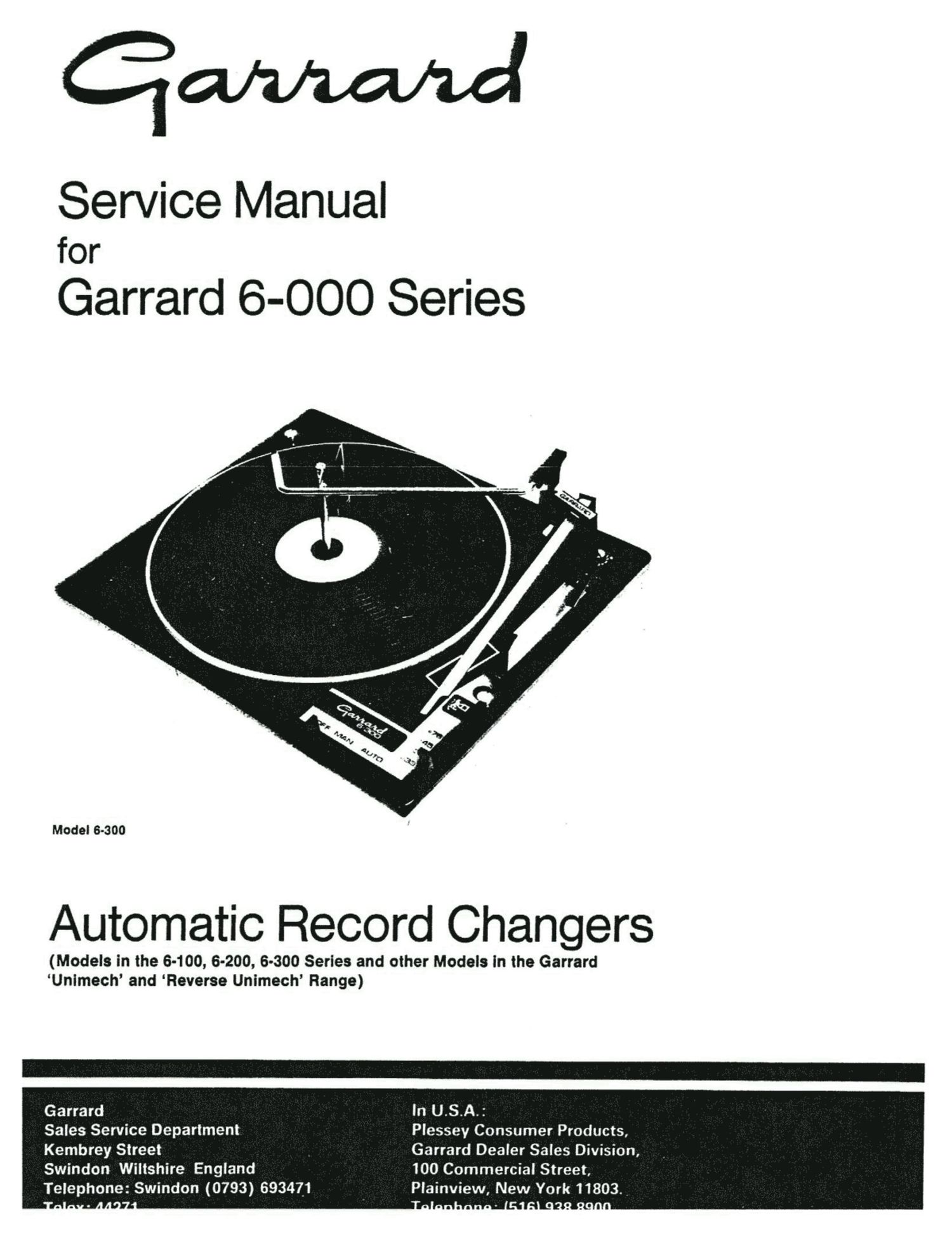 Garrard 6 100 200 300 Series Service Manual