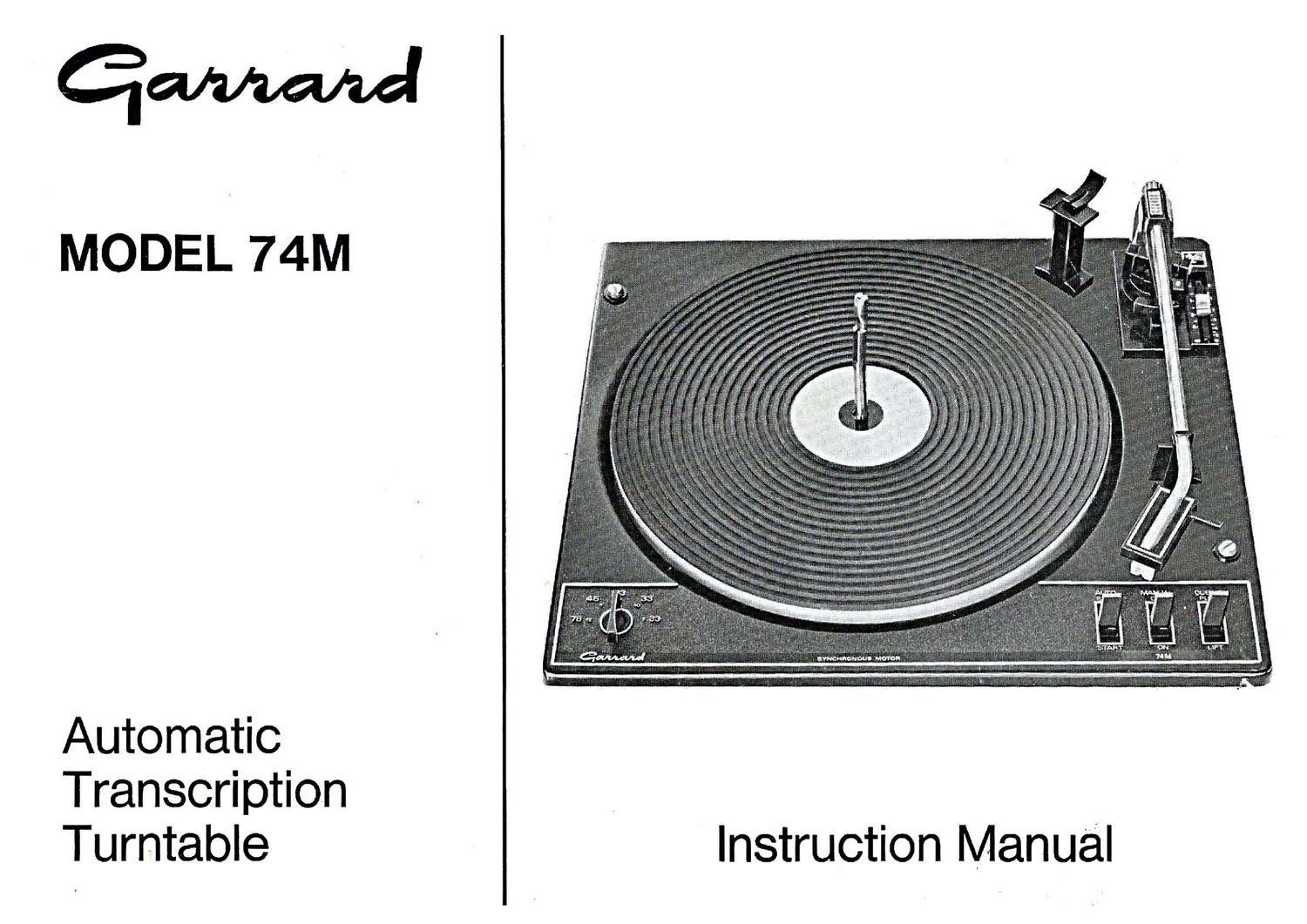 Garrard 74 M Owners Manual