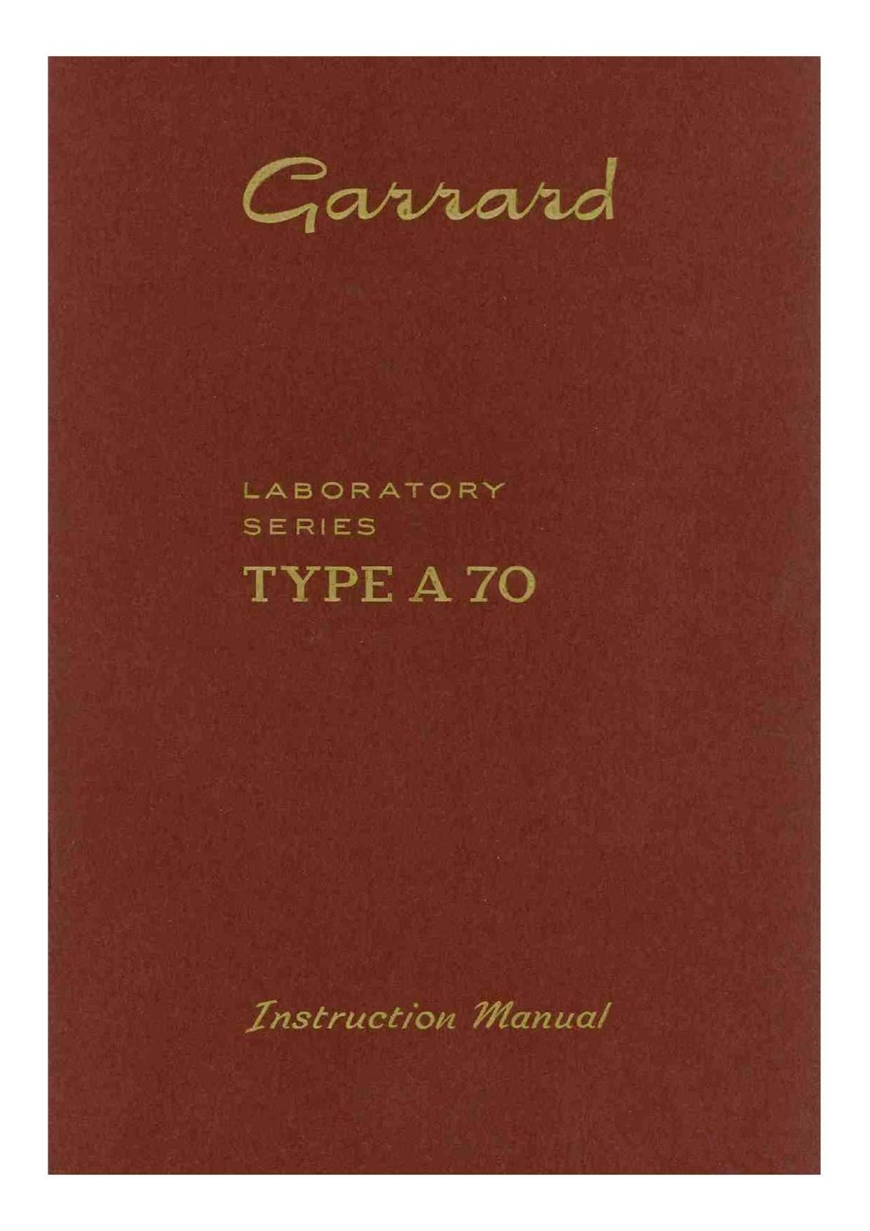 Garrard A70 Owners Manual