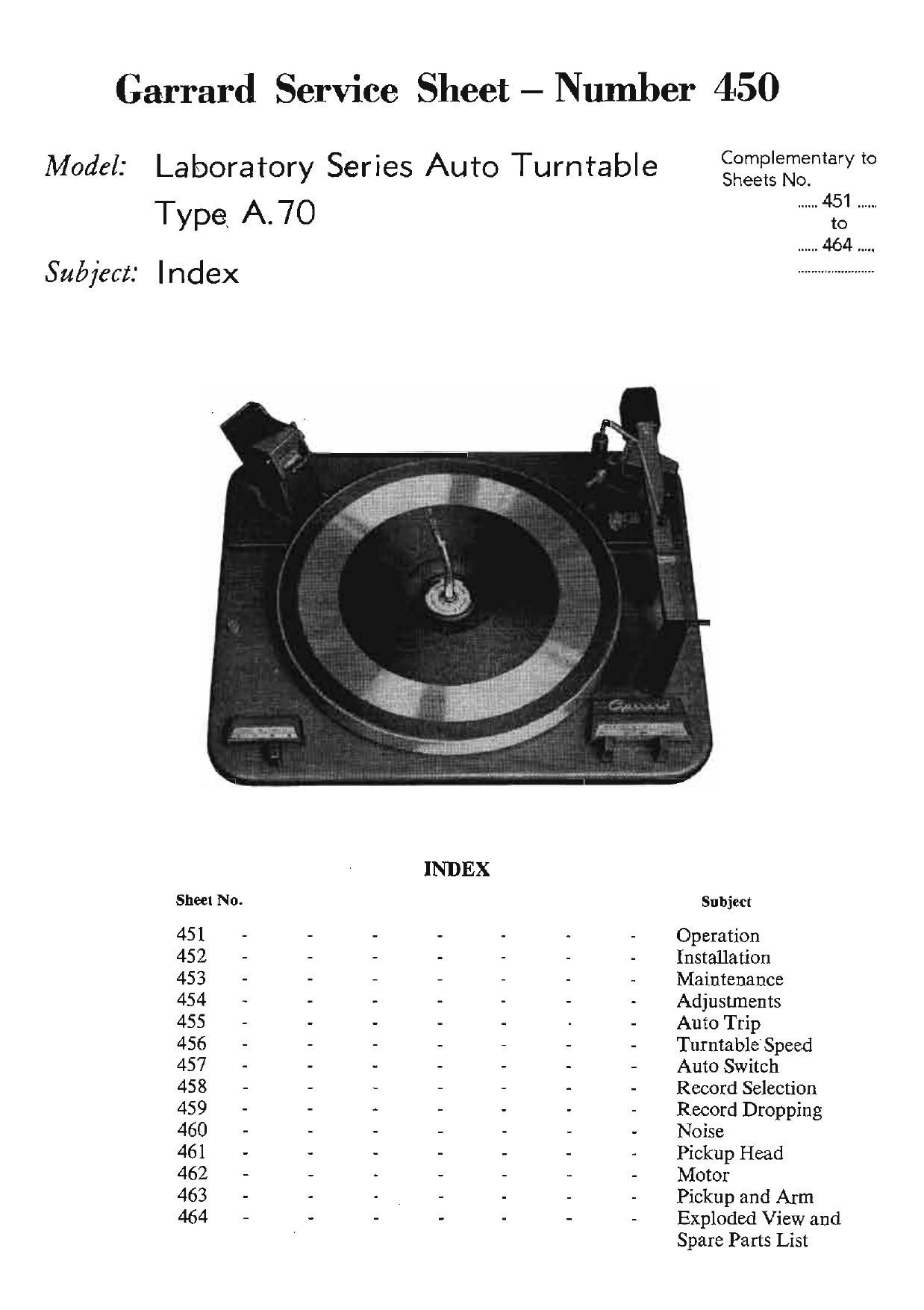 Garrard A70 Service Manual