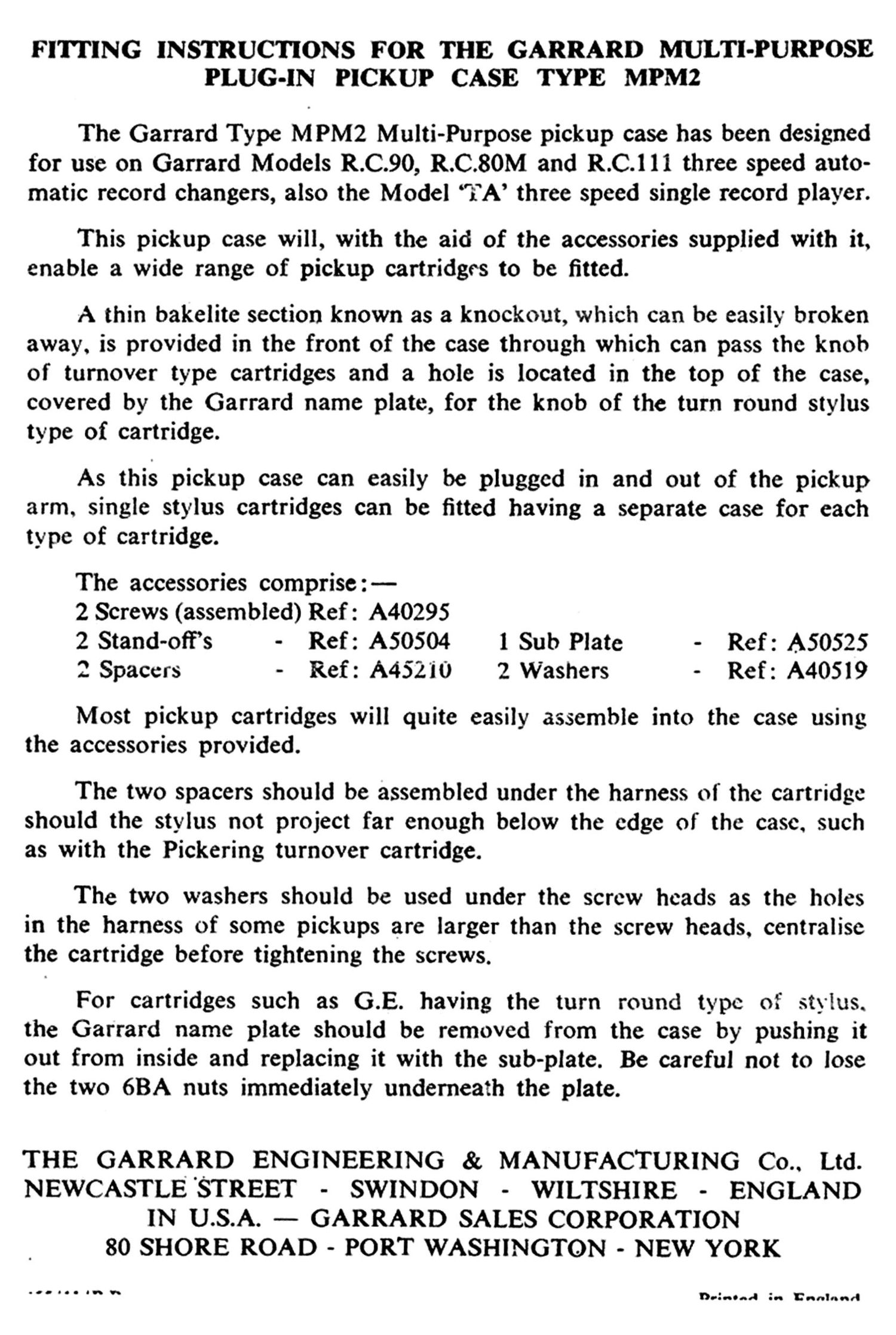 garrard mpm 2 owners manual