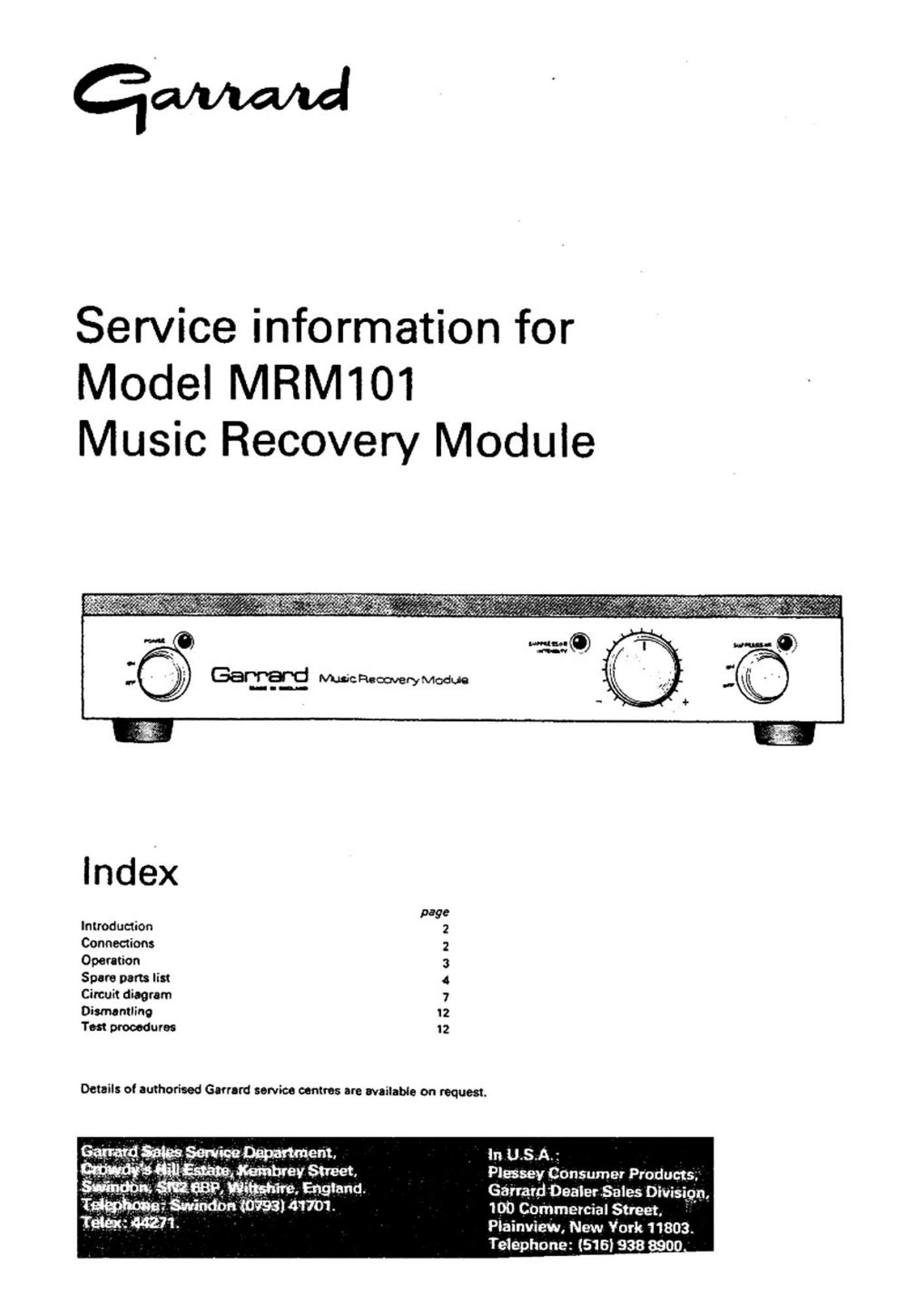 garrard mrm 101 service manual