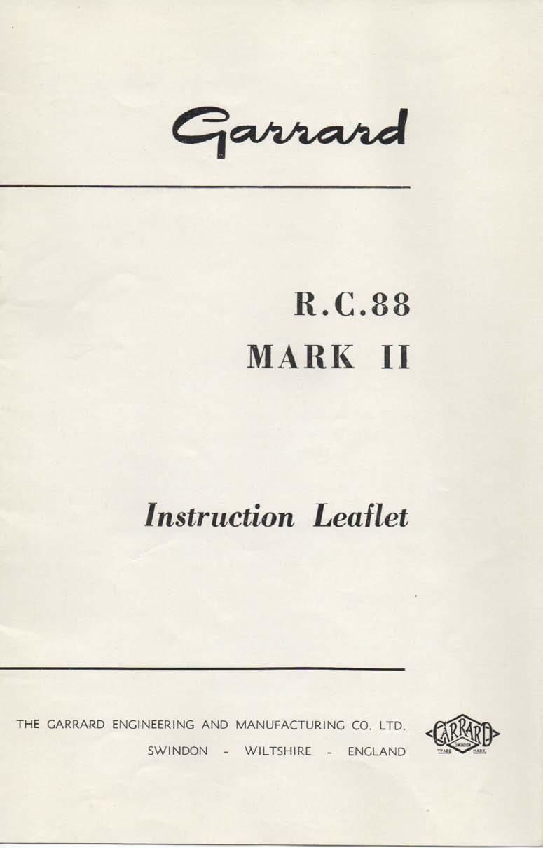 Garrard RC 88 Mark II Owners Manual