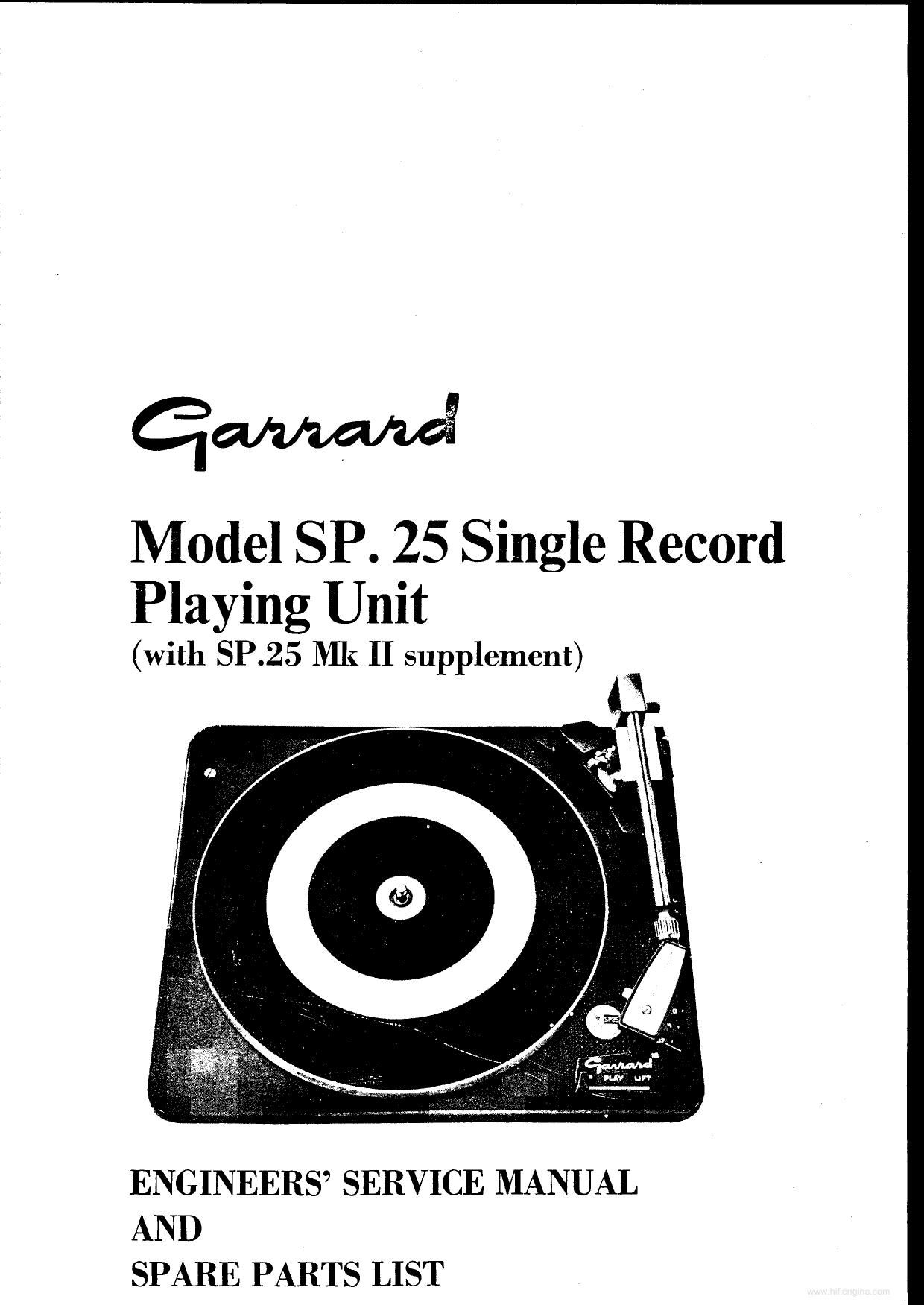 Garrard SP 25 Mk1 SP 25 Mk2 Service Manual