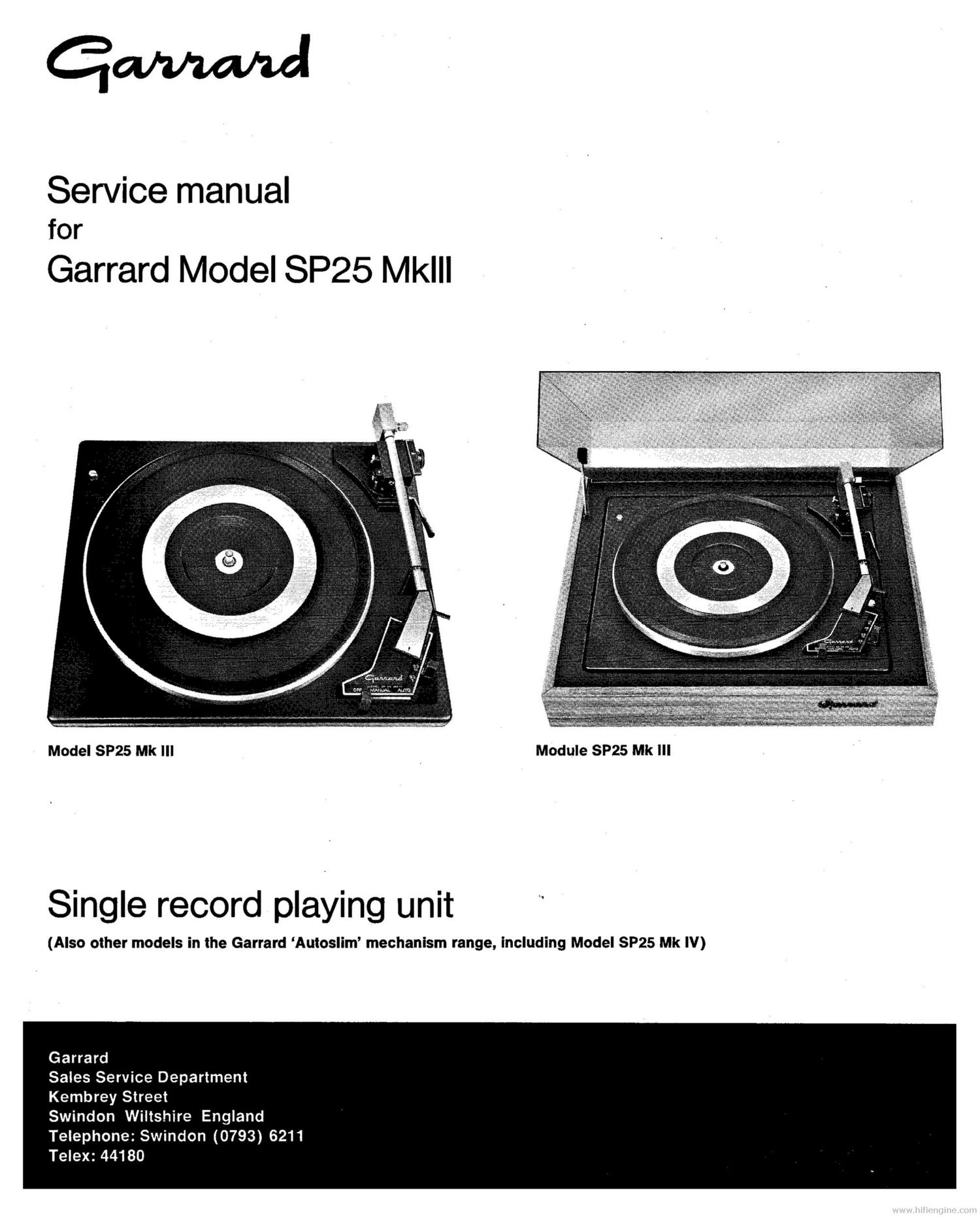 Garrard SP 25 Mk3 Service Manual