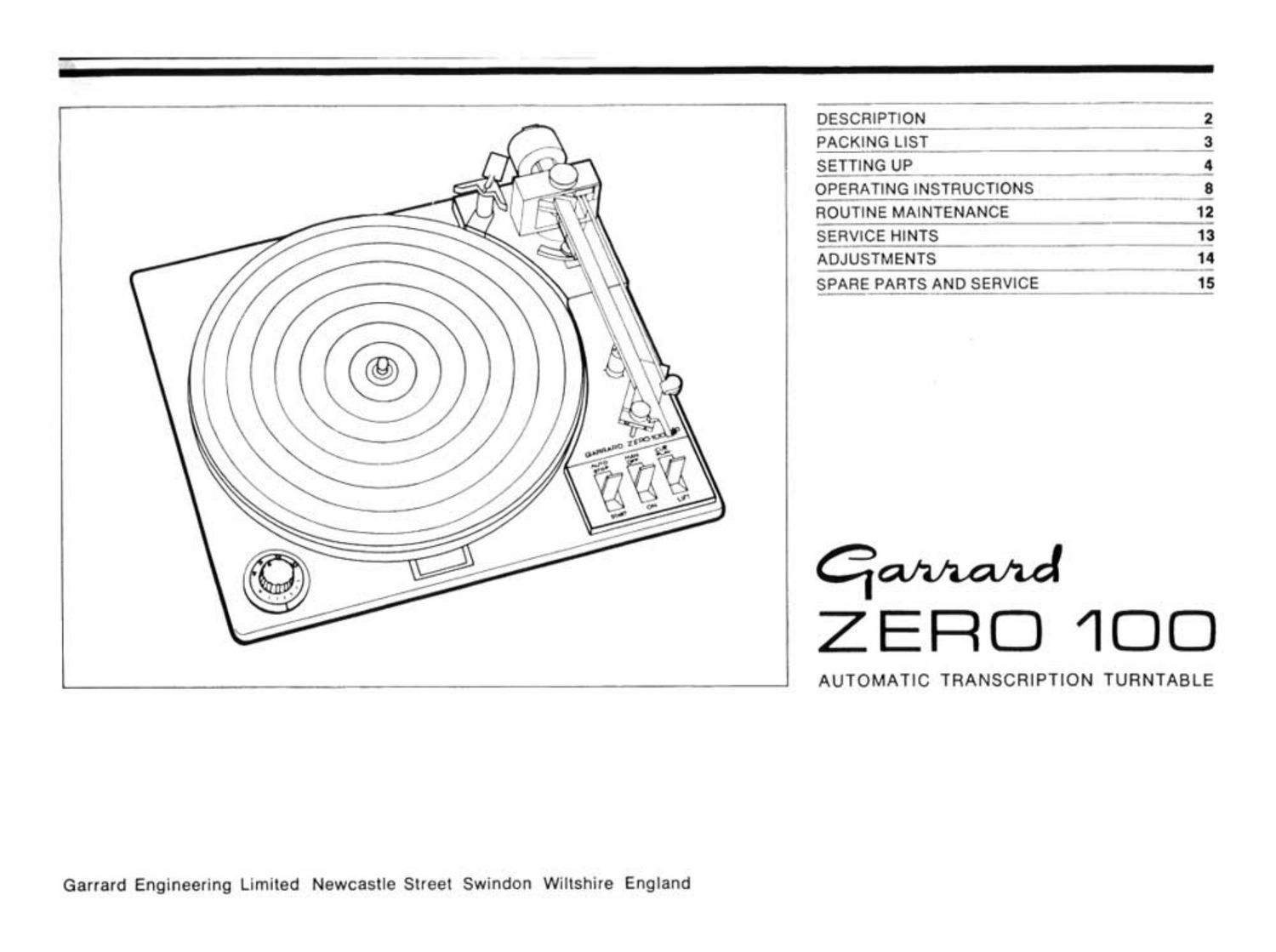 Garrard Zero 100 Owners Manual