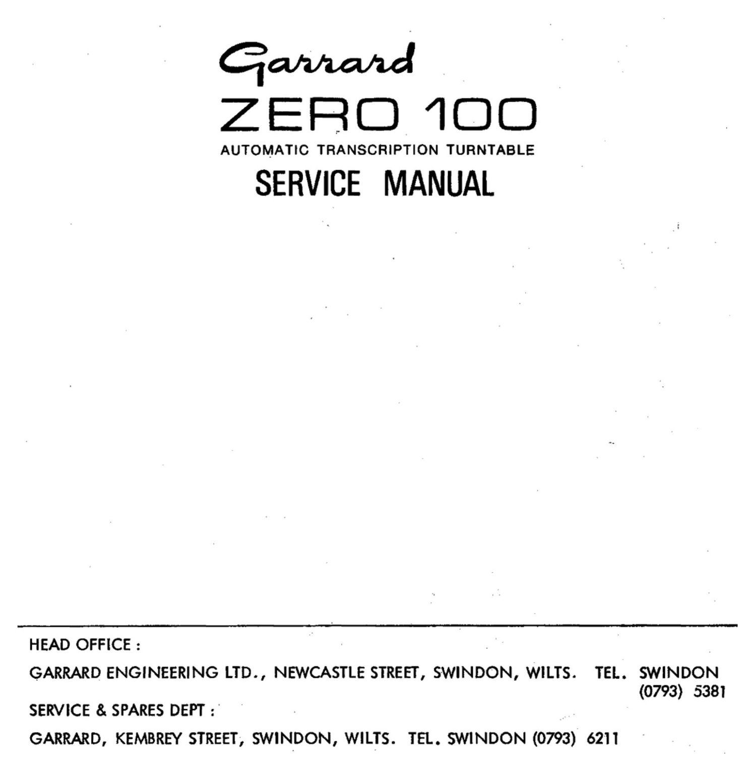 Garrard user manual Bedienungsanleitung  für Zero 100 englisch Copy 