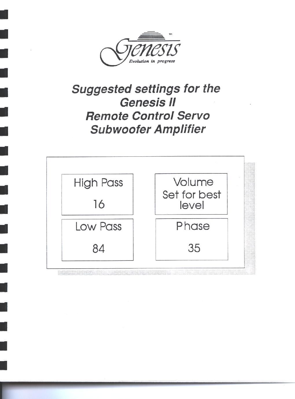 genesis 2 owners manual