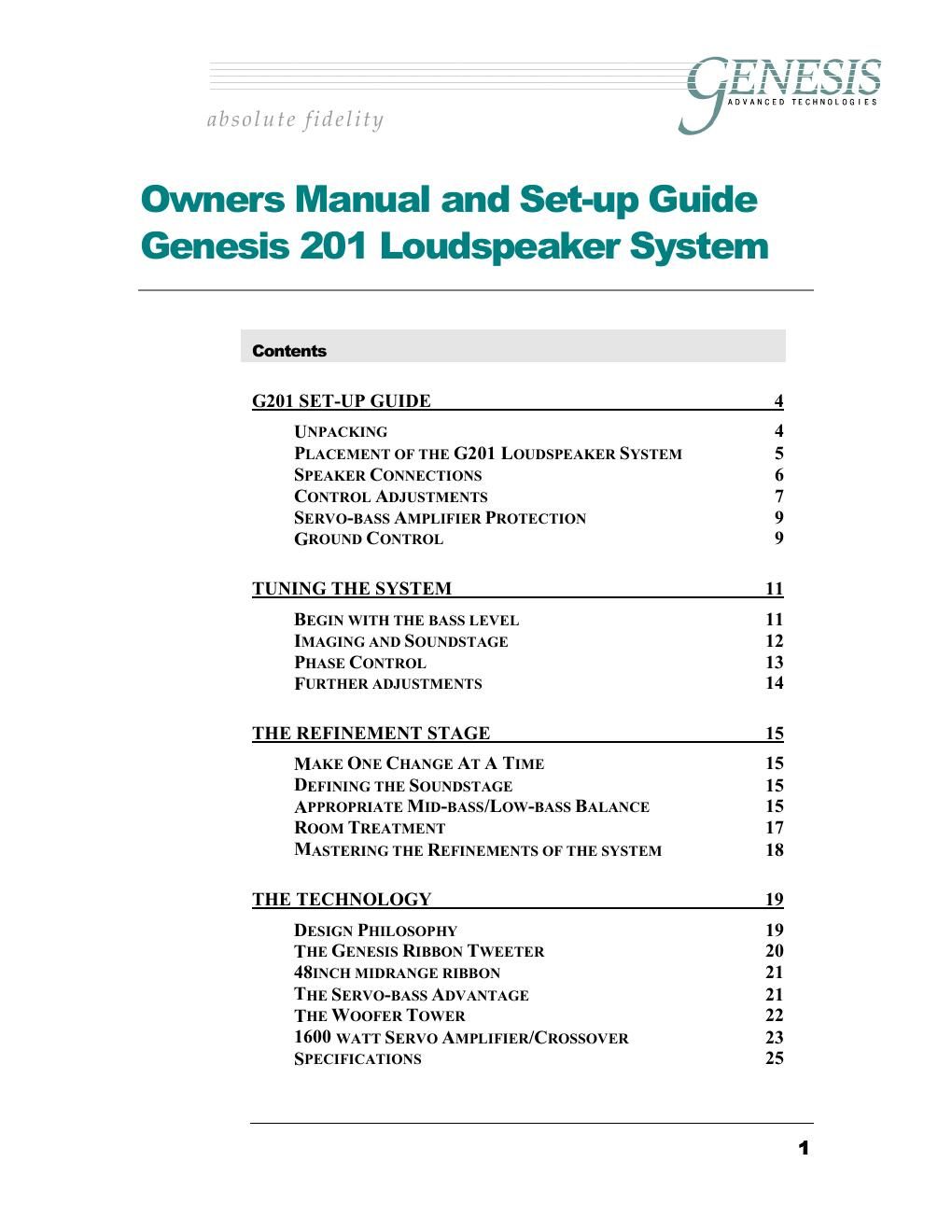 genesis 201 owners manual