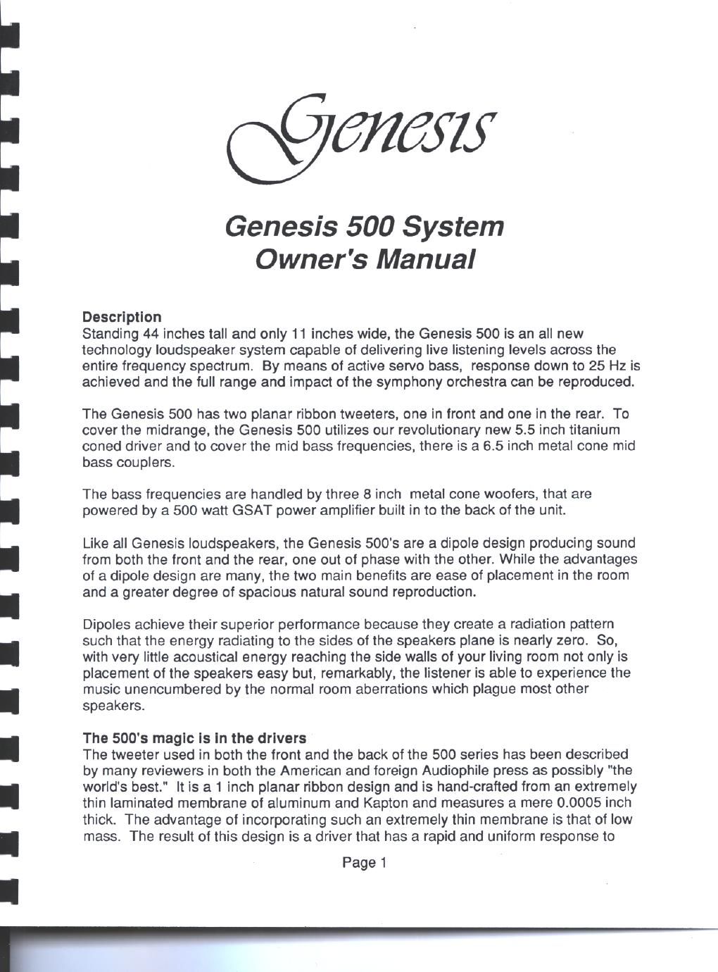 genesis 500 owners manual