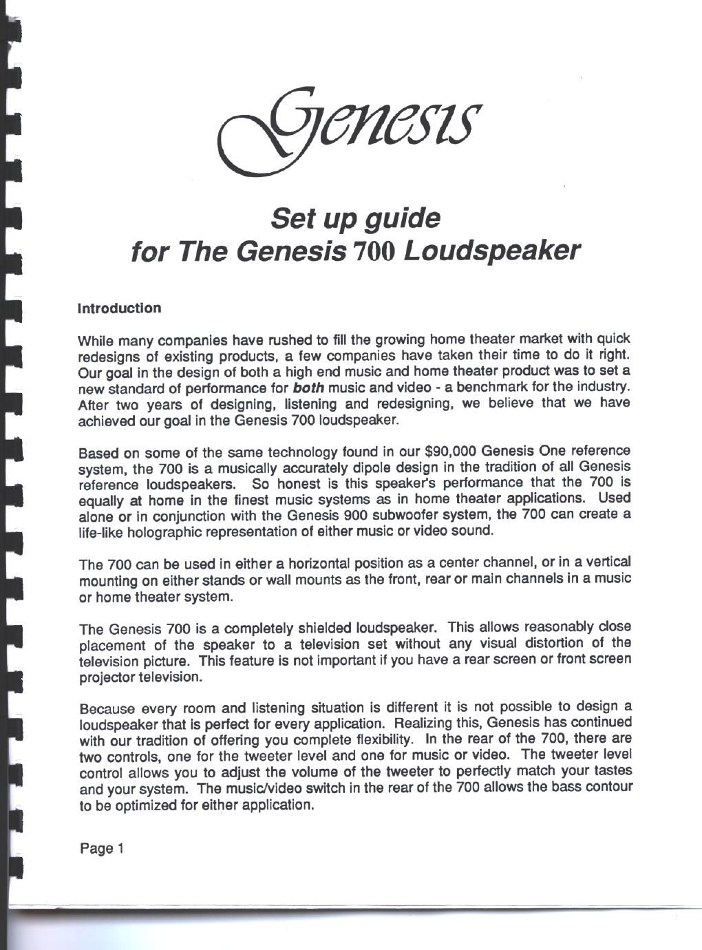 genesis 700 owners manual