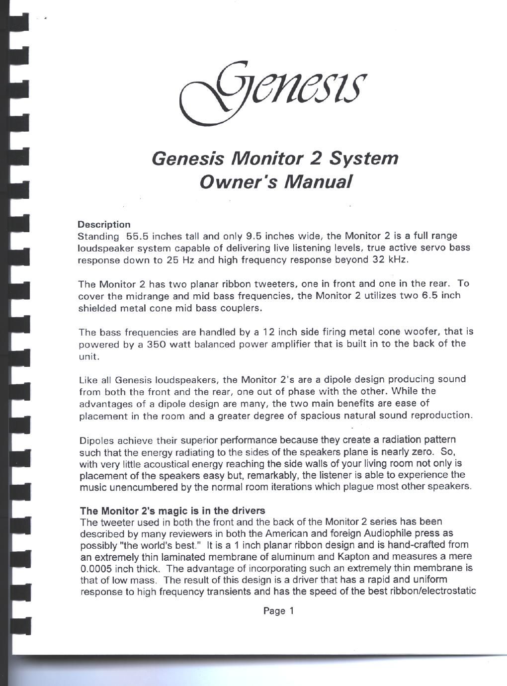 genesis monitor 2 owners manual