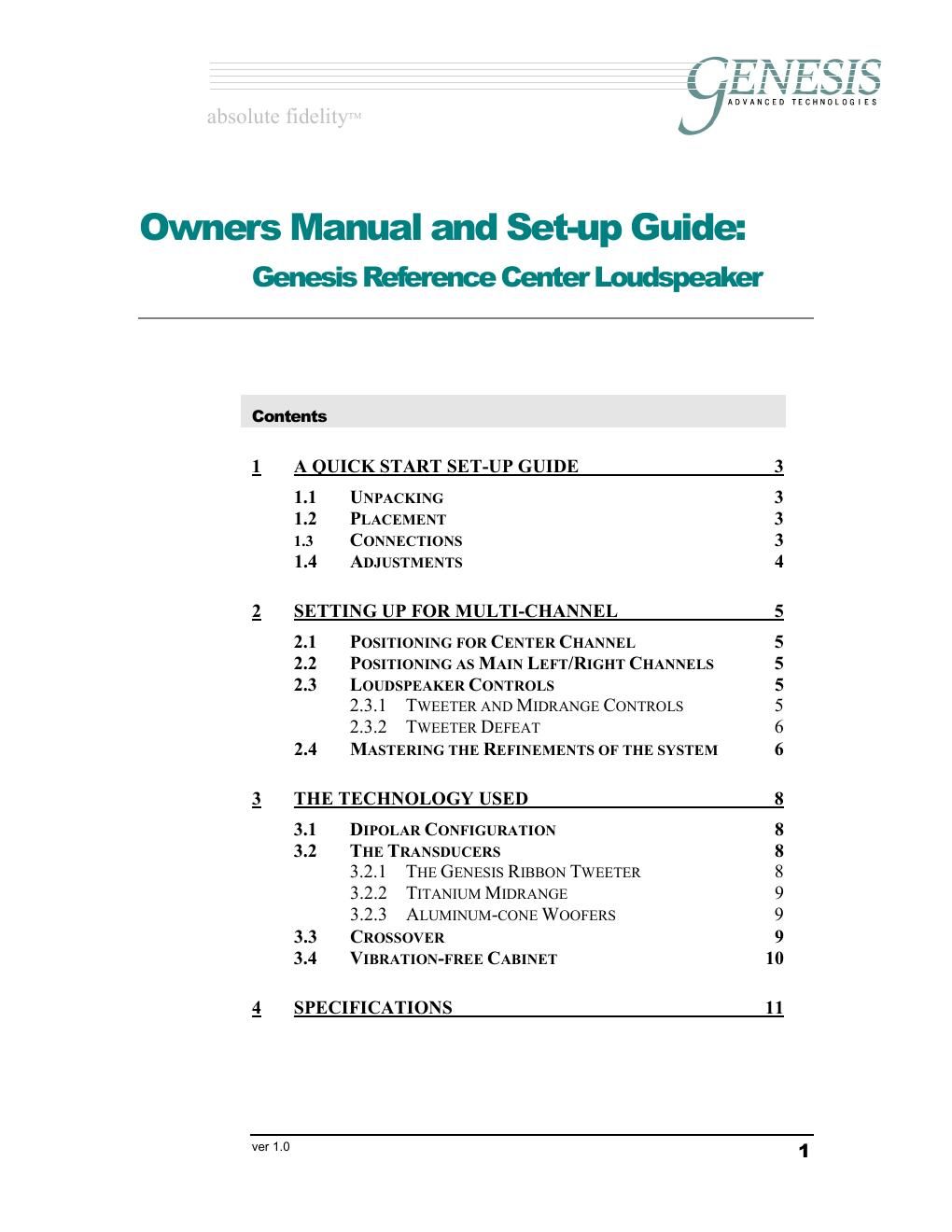 genesis rc 1 owners manual
