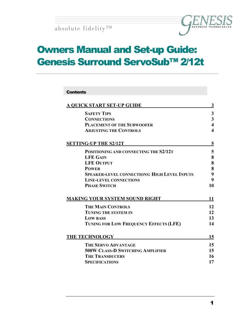 genesis s 12 t owners manual