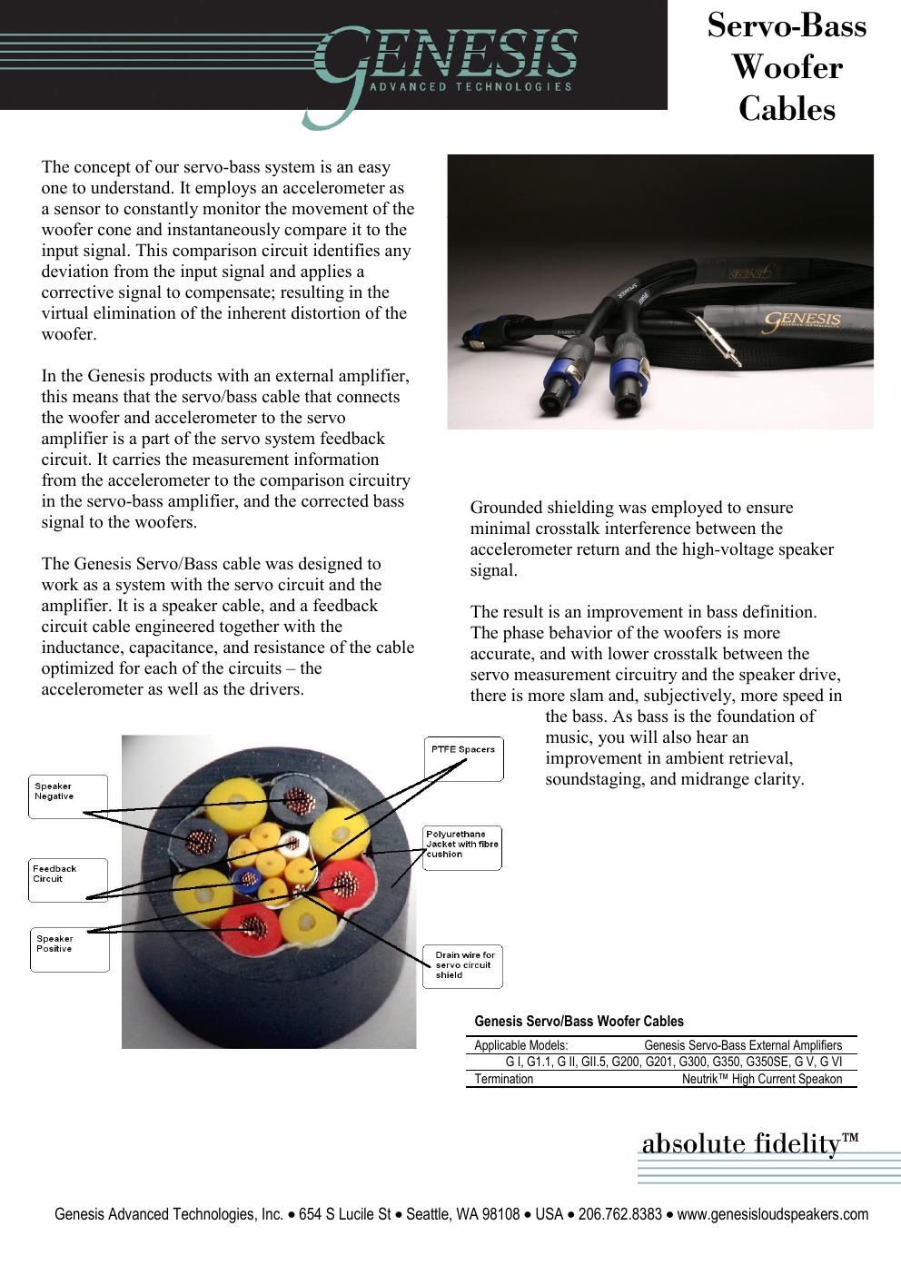 genesis servo bass cables brochure