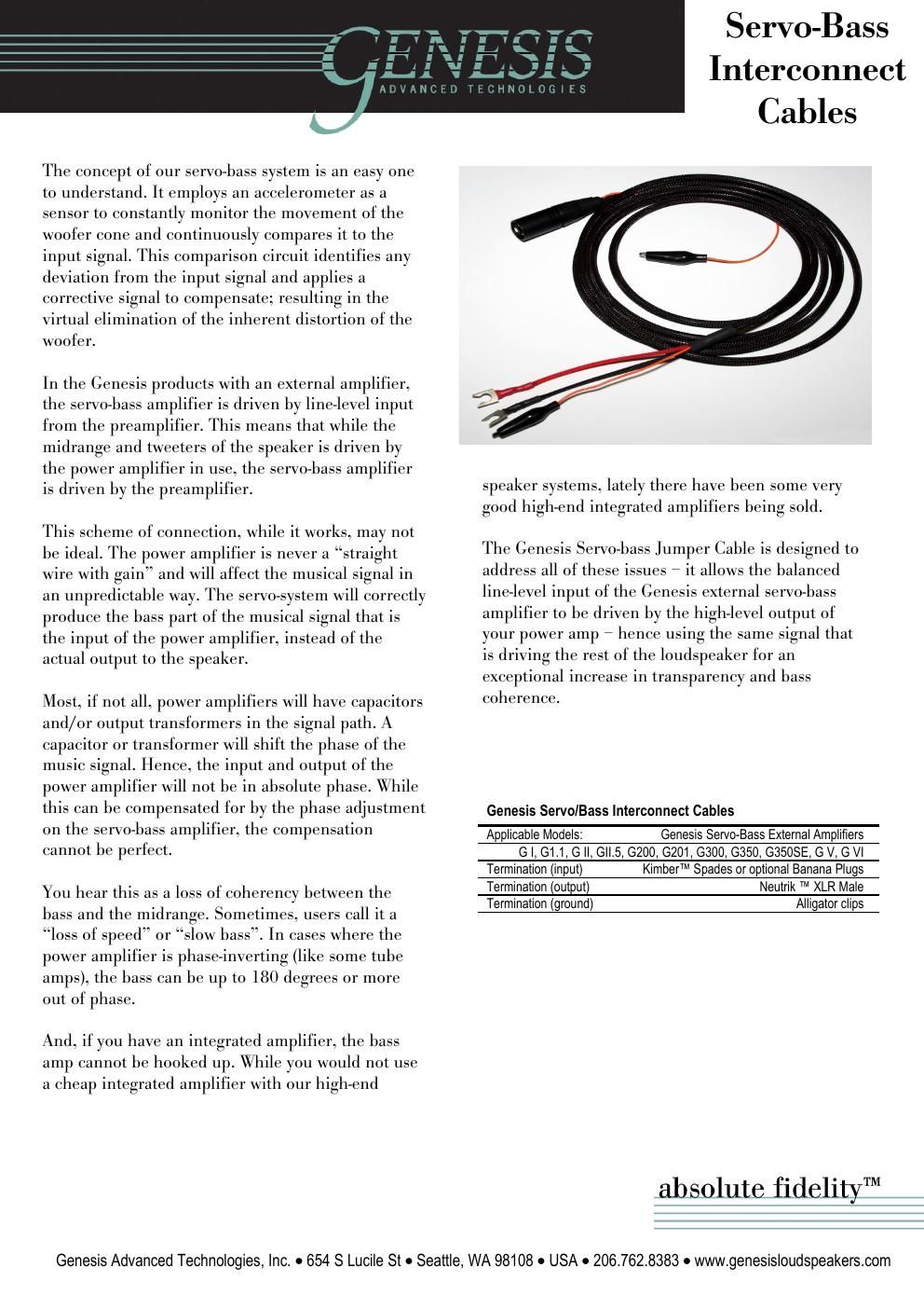 genesis servo bass interconnect owners manual