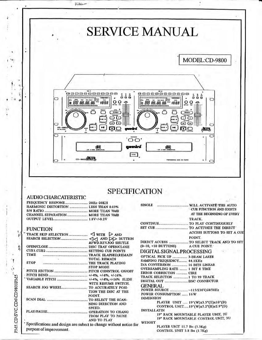 gemini sound cd 9800 service manual