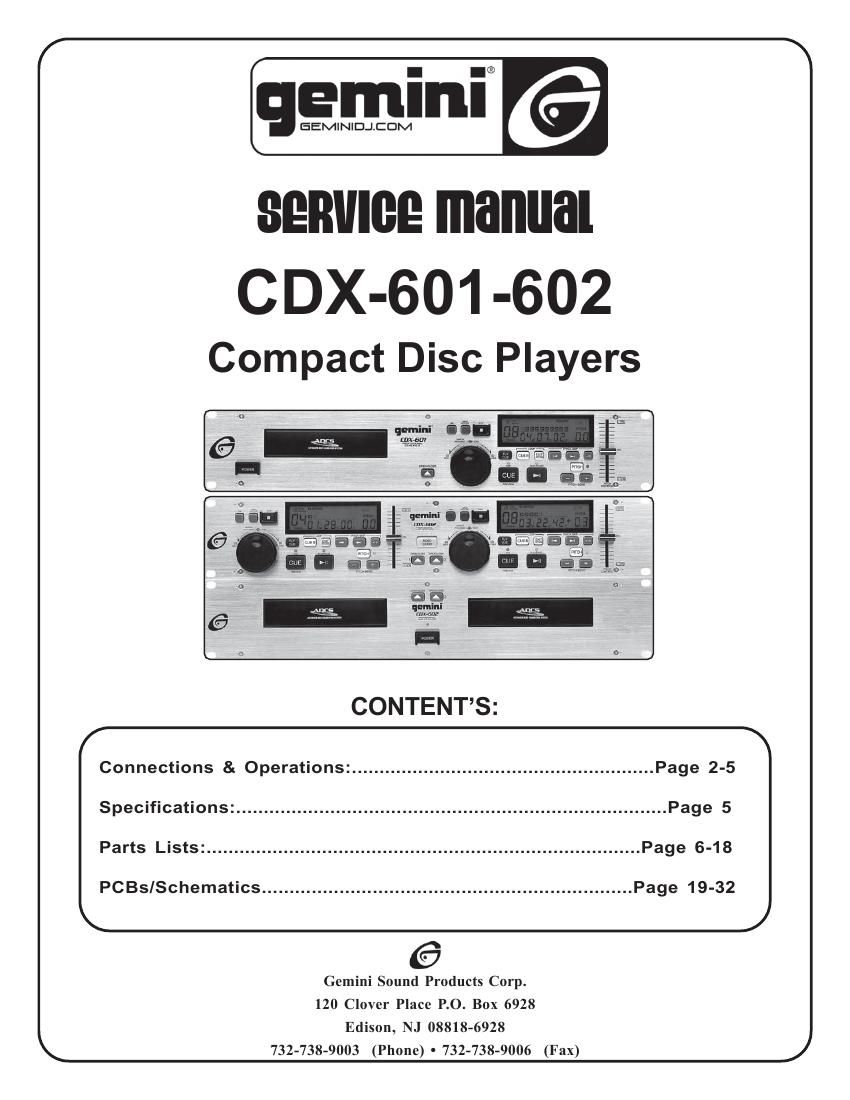 gemini sound cdx 601 service manual